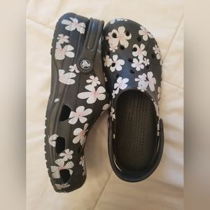 Black Crocs (with white flowers)